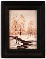 Jelzés nélkül: Téli táj. Olaj, farost 8x6 cm