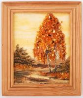 Jelzés nélkül: Őszi táj. Olaj, farost, farost 8x6 cm