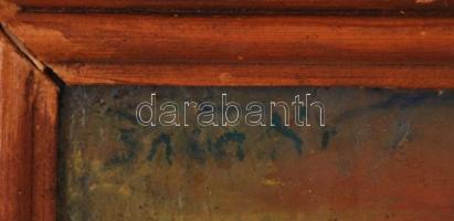 Balázs Gyula (1928-2012): Házak a domboldalon. Olaj, fa lemez, jelzett, keretben, 23×28 cm