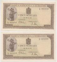Románia 1941. 500L (2x) sorszámkövetők T:I- Romania 1941. 500 Lei (2x) sequential serials C:AU