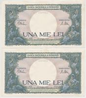 Románia 1943. 1000L (2x) sorszámkövetők T:I- Romania 1943. 1000 Lei (2x) sequential serials C:AU