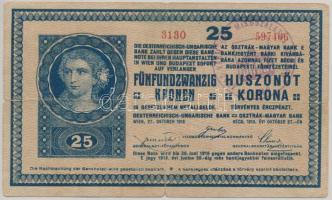 1918. 25K "3130" 3mm hullámos hátlappal, "Arad Vármegye Mikószalatna Község 1910" felülbélyegzéssel T:III- ly.