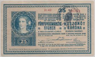 1918. 25K "3142" 3mm hullámos hátlappal, "Sopron Vármegye Fertőrákos Község 1906" felülbélyegzéssel T:III- ly.