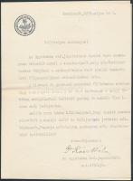 1936 A Kecskeméten működő Egyetemes Ref. Jogakadémia dékánja, dr. Rácz Béla részvét nyilvánító levele, dékáni pecséttel a dékán saját kezű aláírásával