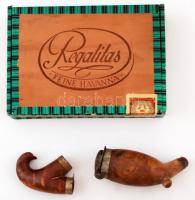 Fa pipa fém veretekkel, "Regalitas" fa cigarettás doboz, 18x124 cm