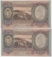 1943. 1000P (2x) közeli sorszám, nyomdai papírránccal T:I-,II