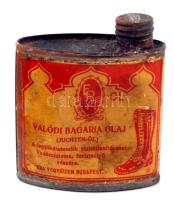 "Valódi Bagaria olaj" A legtökéletesebb vízhatlanító szer: Vadászcsizma, turistacipő részére-ERA Vegyiüzem Budapest, fém doboz, benne olajjal