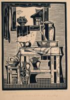 Kádár György (1912-2002): Interieur. Rézkarc, papír, jelzett, ajánlással, 33×24 cm