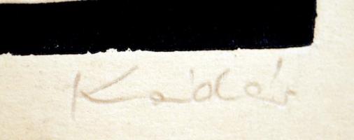 Kádár György (1912-2002): Interieur. Rézkarc, papír, jelzett, ajánlással, 33×24 cm