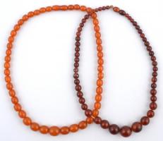 Női borostyán nyaklánc, az egyik hibás,2db, 51cm, ill., 46cm