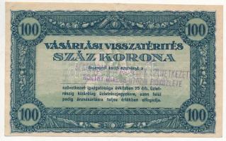 1925. 100K "Vásárlási visszatérítés" "Békéscsabai Kisgazdák Szövetkezete" felülbélyegzéssel T:III