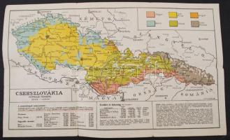 1930 Irredenta Csehszlovákia néprajzi térkép statisztikai adatokkal, 1:200. 000, hajtás mentén kissé szakadozott, 30x60cm
