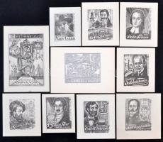 10 db ex libris (főleg klisé), Kertes Kollmann Jenőtől (1904-1974) és Józsa Jánostól (1936-)