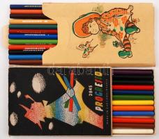 Pastel Color régi színes ceruzák, 12db-os, kissé hibás eredeti dobozban + Progresso színes zsírkréta...