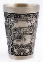 Zinn Becker modern boros pohár "Freudenstadt anno 1900" felirattal, ón, jelzett, m:8,5 cm/ Zinn Becker modern wine glass, tin, marked, h: 8,5 cm
