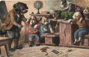 Dog school, dog students, dog teacher, T.S.N. Serie 1618. 6. Muster s: Arthur Thiele (Rb)