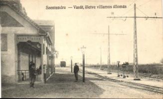 Szentendre, Dumtsa Jenő utca, vasút és villamos megálló - 2 db régi vágott képeslap / 2 old cut postcards