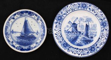 2 db Delfti tálka egyik festett, hibátlanok, jelzettek, d:9-11 cm