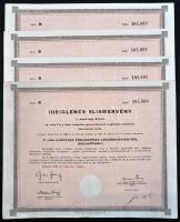 Budapest 1946. "Ideiglenes elismervény" 3%-kal kamatozó törlesztéses kölcsönykötvényről (búzakötvény) "B" szelvényekkel (4x) sorszámkövetők T:I-II