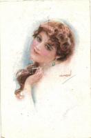 10 db RÉGI szignós művészlap; hölgyek / 10 old artist signed motive cards; ladies