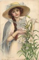 10 db RÉGI szignós művészlap; hölgyek / 10 old artist signed motive cards; ladies