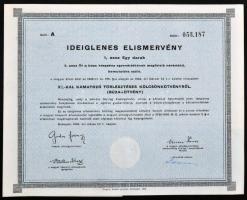 Budapest 1946. "Ideiglenes elismervény" 3%-kal kamatozó törlesztéses kölcsönykötvényről (b...