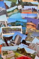 Egy doboznyi MODERN magyar és külföldi városképes lap néhány motívumlappal / A box of modern Hungarian and foreign town-view postcards with some motive cards