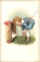 Girl, rabbit, litho, M.M. Nr. 925. s: Pearse (EM)