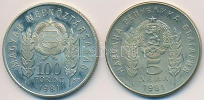 1981. 100Ft Cu-Ni + 5L Cu-Ni magyar-bolgár közös kiadás "Bulgária 1300 éves", eredeti tokb...