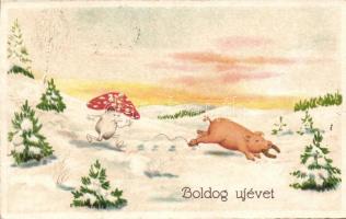 New Year, pig, mushroom, humour