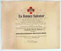 1915 Ferenc Szalvátor főherceg (1866-1939) magyar személy részére Vöröskereszt bronz díszérmet adományozó magyar nyelvű oklevele