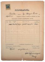 1904 Weisz Jakab és Mór Hajózási Vállalat Fuvarlevél, Bácska Hajó, 10 filléres illetékbélyeggel, kissé viseltes állapotban, 35x25cm