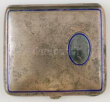 Ezüst (Ag.) cigarettatárca, jelzett, zománc díszítéssel, néhol kipattant, 7,5×8,5 cm, nettó:120 g