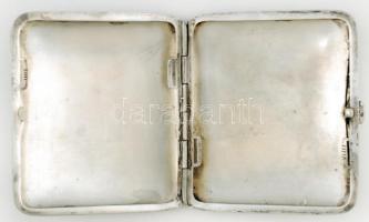 Ezüst (Ag.) cigarettatárca, jelzett, zománc díszítéssel, néhol kipattant, 7,5×8,5 cm, nettó:120 g