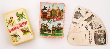 2 db játékkártya: Budapesti séták, Madárkvartett, saját dobozaikban (az egyik sérült) + cca 1964 új filmeket reklámozó érdekes papírlegyező
