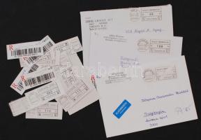 Rosszul beállított, elcsúszott, hiányos nyomású és egyéb rendellenességgel talált IPH gépi öntapadós bélyeg kivágásokon és borítékon. + 4 db Bianco vonalkódos ajánlott ragjegy