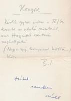 Boldizsár Iván (1912-1988) író saját kézzel írt levele, és a rá érkezett válasz azonos papíron