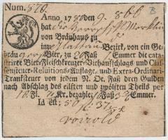 1780 Sörfőzde által kiállított német nyelvű igazolás részlet kifizetéséről / 1780 Receipt of brewery