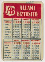 1956 Állami Biztosító, érdekes kisméretű fém kártyanaptár, 7×5 cm