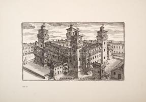 8 darab, Ferrara városát ábrázoló régi metszetről készült modern másolat, különböző méretben