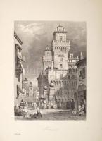 8 darab, Ferrara városát ábrázoló régi metszetről készült modern másolat, különböző méretben