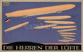 Die Herren der Lüfte. Künstler-Kriegs-Postkarte 4 von J.C. König & Ebhardt / WWI German airships s: Heinz Keune