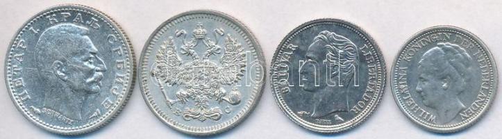 Vegyes: Orosz Birodalom 1915. 10k Ag + Szerbia 1915. 50p Ag + Hollandia 1941. 10c Ag + Venezuela 196...