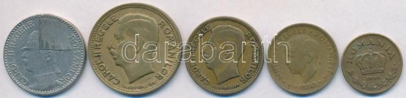 Románia 1930. 5L Ni-sárgaréz + 10L Ni-sárgaréz + 20L Ni-sárgaréz + 1937. 50L Ni + 1938. 1L Ni-sárgar...