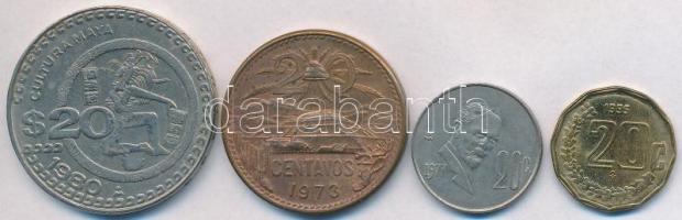 Mexikó 1973. 20c Br + 1977. 20c Cu-Ni + 1980. 20P Cu-Ni + 1995. 20c Al-Br T:2,2- Mexico 1973. 20 Centavos Br + 1977. 20 Centavos Cu-Ni + 1980. 20 Pesos Cu-Ni + 1995. 20 Centavos Al-Br C:XF,VF