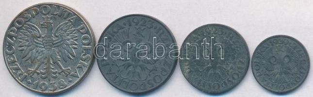 Lengyelország / Német megszállás 1923. 10gr Zn + 20gr Zn + 1938. 50gr Ni + 1939. 1gr Zn T:2,2-
Polan...