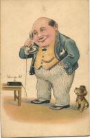 Úriember kutyával. W.S.S.B. 1264., Gentleman, telephone, dog, W.S.S.B. 1264.