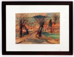 Bozóky Mária (1917-1996): Utcarészlet. Vegyes technika, papír, jelzett, üvegezett keretben, 28×40 cm