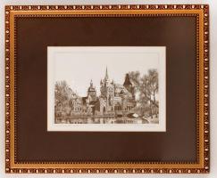 Molnár Gabriella (1940-): Vajdahunyad vára. Rézkarc, papír, jelzett, üvegezett keretben, 20×28 cm