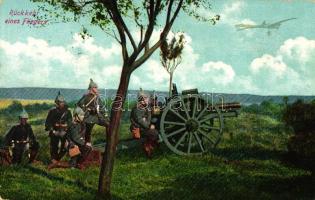 Rückkehr eines Fliegers. Soldiers, cannon